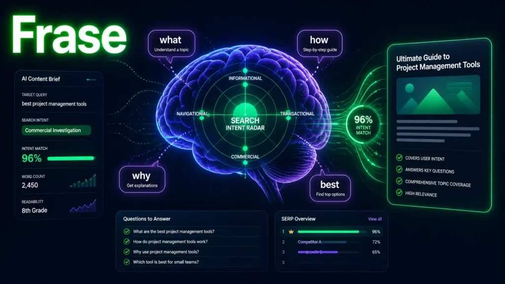 Frase AI tool matching content to search intent