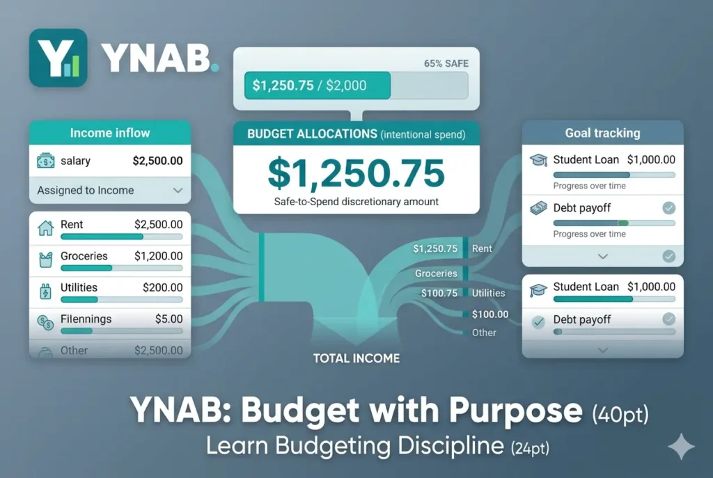 You Need A Budget YNAB app interface - zero-based budgeting system for intentional
money allocation and financial discipline