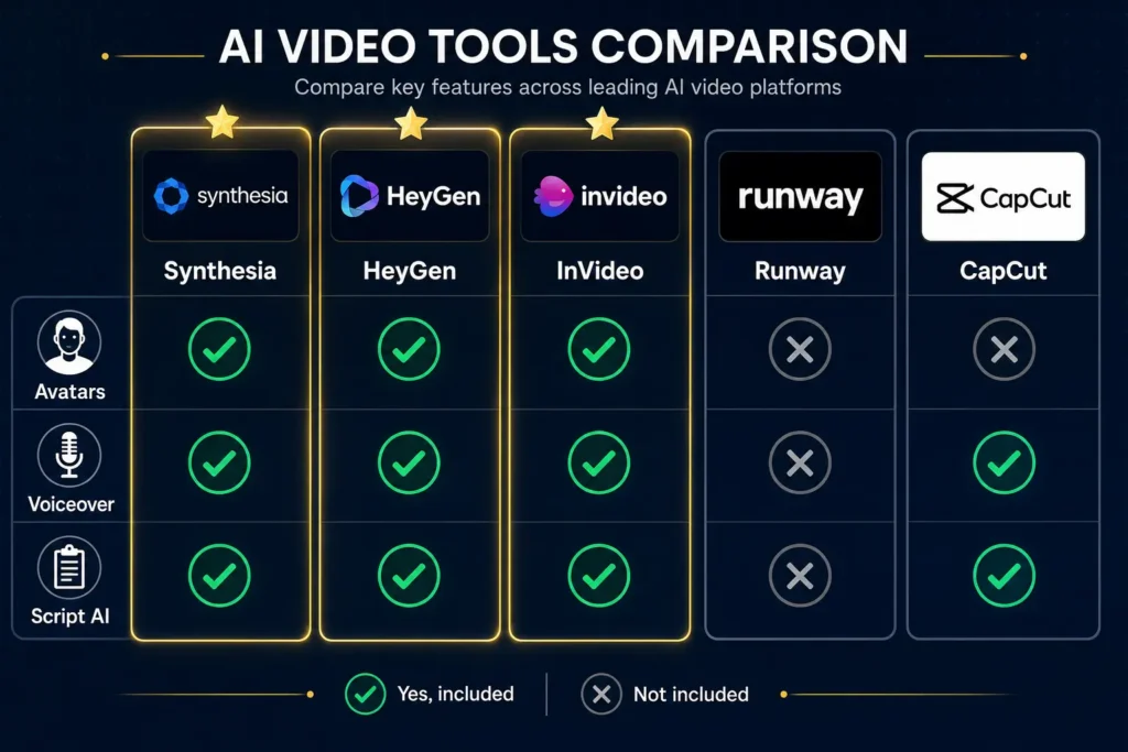AI video tools comparison chart