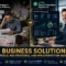 AI business solutions comparison - stressed manager overwhelmed with multiple tools on left transitioning to confident professional with unified AI dashboard showing ROI growth. Navy, emerald and gold colors indicating professional business transformation and AI implementation success.