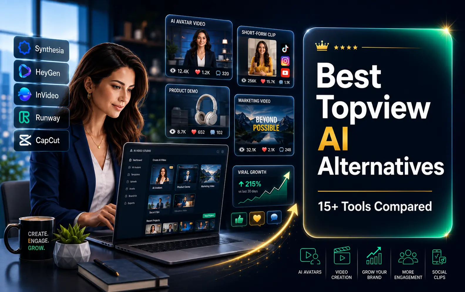 15+ Best Topview AI Alternatives for Creating Viral Videos in 2026 - comparison guide showing different AI video tools for marketers