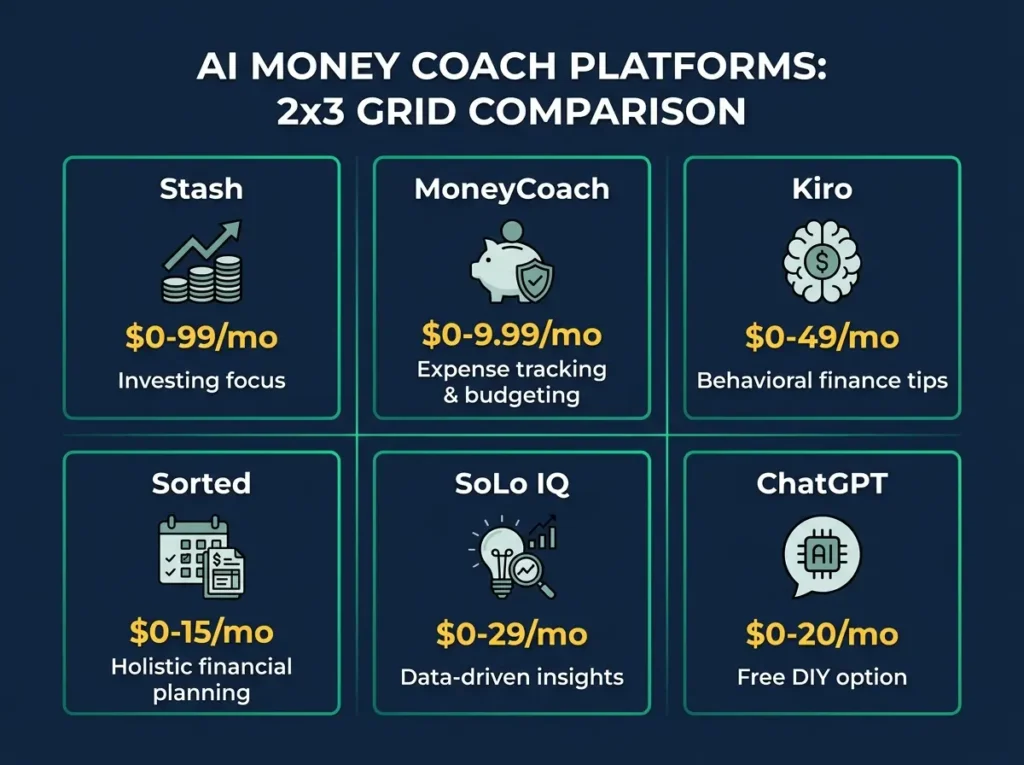 AI money coach decision tree showing which coaching option to choose based on financial goals and situation complexity