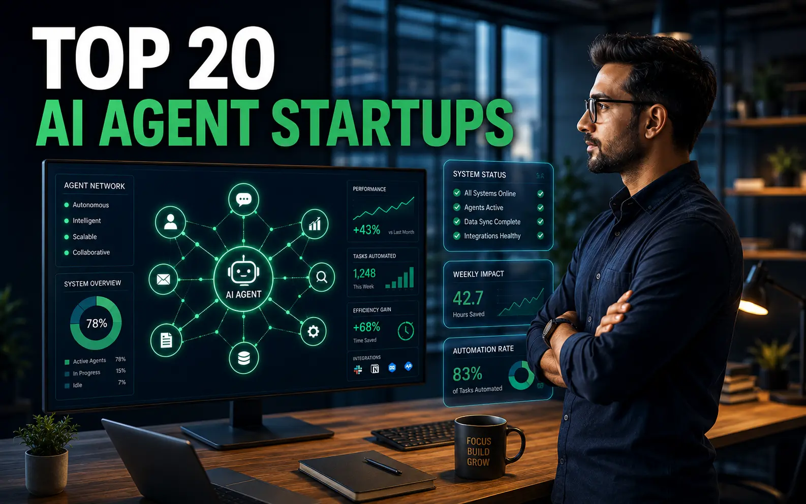 AI agent startups 2026 founder reviewing top 20 companies changing business operations