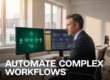 AI agents workflow automation manager reviewing automated business processes and efficiency gains
