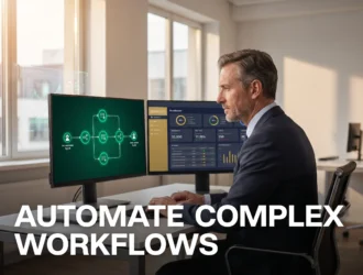 AI agents workflow automation manager reviewing automated business processes and efficiency gains