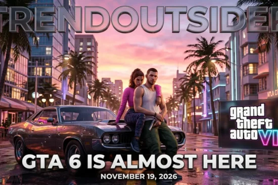 Cinematic 3D GTA 6 release feature showing Vice City inspired scenery and November 19 launch date.