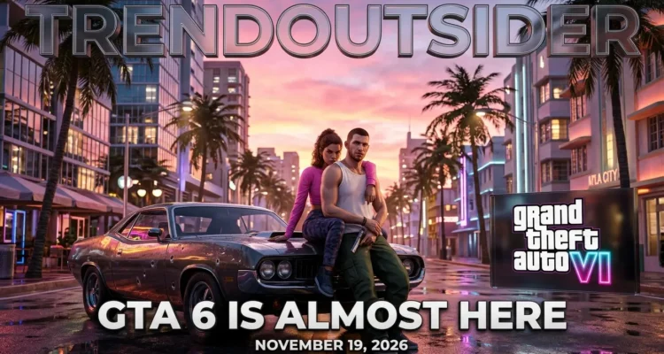 Cinematic 3D GTA 6 release feature showing Vice City inspired scenery and November 19 launch date.