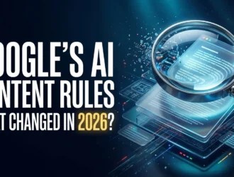 Create a breathtaking cinematic 16:9 3D editorial visualization illustrating how websites can be discovered through traditional search and AI-powered search experiences. Design for a serious international technology publication. CONCEPT: A sophisticated futuristic but credible information landscape. On the left, an elegant stack of translucent web article cards with readable abstract visual structures but no fake search results. In the center, a beautiful optical-glass search magnifying lens and connected information pathways. On the right, a luminous AI knowledge synthesis structure made from transparent layered glass panels and carefully organized information nodes. Several fine glowing pathways connect source articles to the central search system and onward to the AI experience. The visual story is that useful web content can participate in a changing search ecosystem, without promising placement or citations. ART DIRECTION: Deep midnight indigo studio environment, restrained cobalt blue, cyan, teal and subtle multicolor search-inspired accents. Physically realistic ray-traced glass, polished titanium, delicate particle highlights, extraordinary depth, subtle volumetric light, premium cinematic contrast, perfectly controlled negative space. Main visual concentrated on right and center, left upper region reserved for headline. EXACT TEXT ONLY: "SEARCH IS EVOLVING" Smaller subtitle: "ORIGINAL CONTENT STILL MATTERS" Typography must be large, crisp, impeccable, and readable on a small mobile thumbnail. Google AI content guidelines 2026